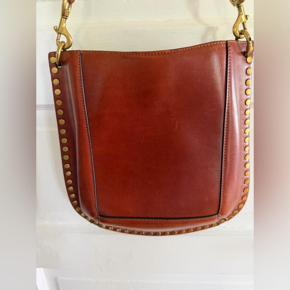 Isabel Marant Oksan Studded Brown Leather Stud-Trim Brown Shoulder Bag $1295
